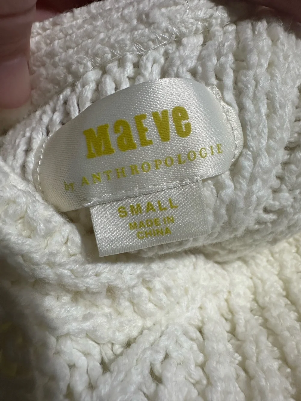 Anthropologie Maeve Cable Twofer Sweater Ivory Silk Sheer Puff Sleeve Cotton S